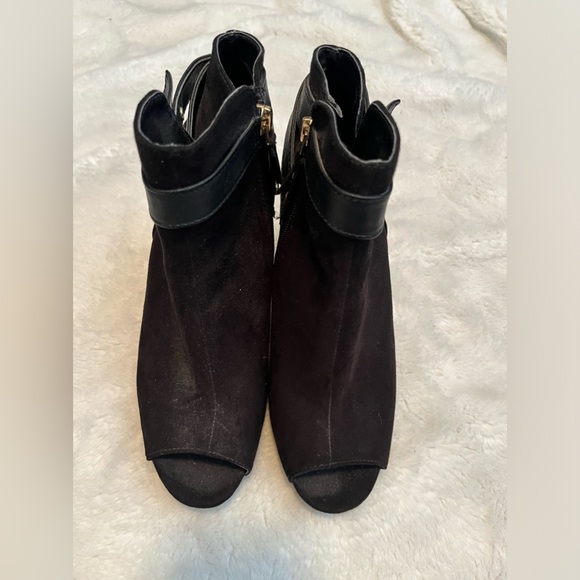 Black Suede Peep Toe Booties - Picture 4 of 5